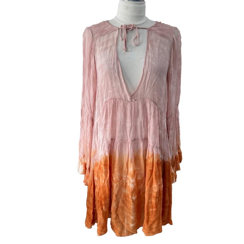 YOUNG FABULOUS & BROKE Lightweight Tie Dye Dress Bell Sleeve Size Small - Picture 4 of 10